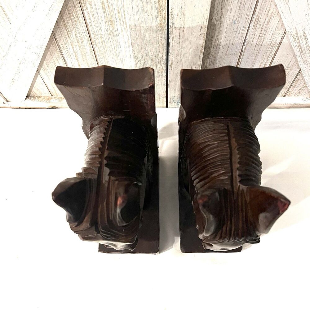VTG Hand Carved Wood Horse Head Bookends Western Rustic Decor Cowboy Equestrian - Picture 5 of 9